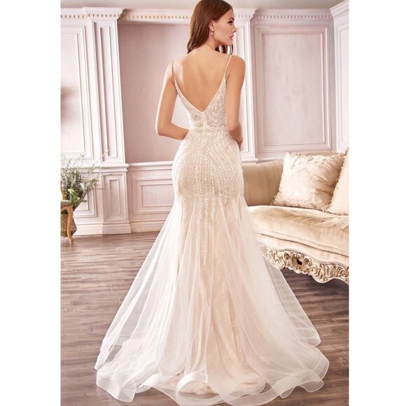 Off White Tulle Chantilly Lace Beaded Sequin Mermaid Wedding Dress 2 - Picture 4 of 9